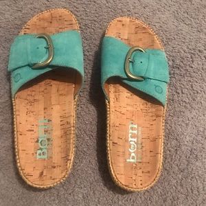 Born Sloane Platform Slides Big Buckle Turquoise Distressed Suede Women's 7